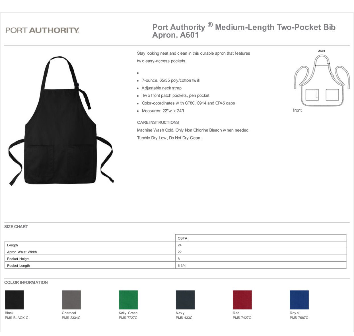 Medium-Length Two-Pocket Bib Aprons Port Authority (Pack 6)