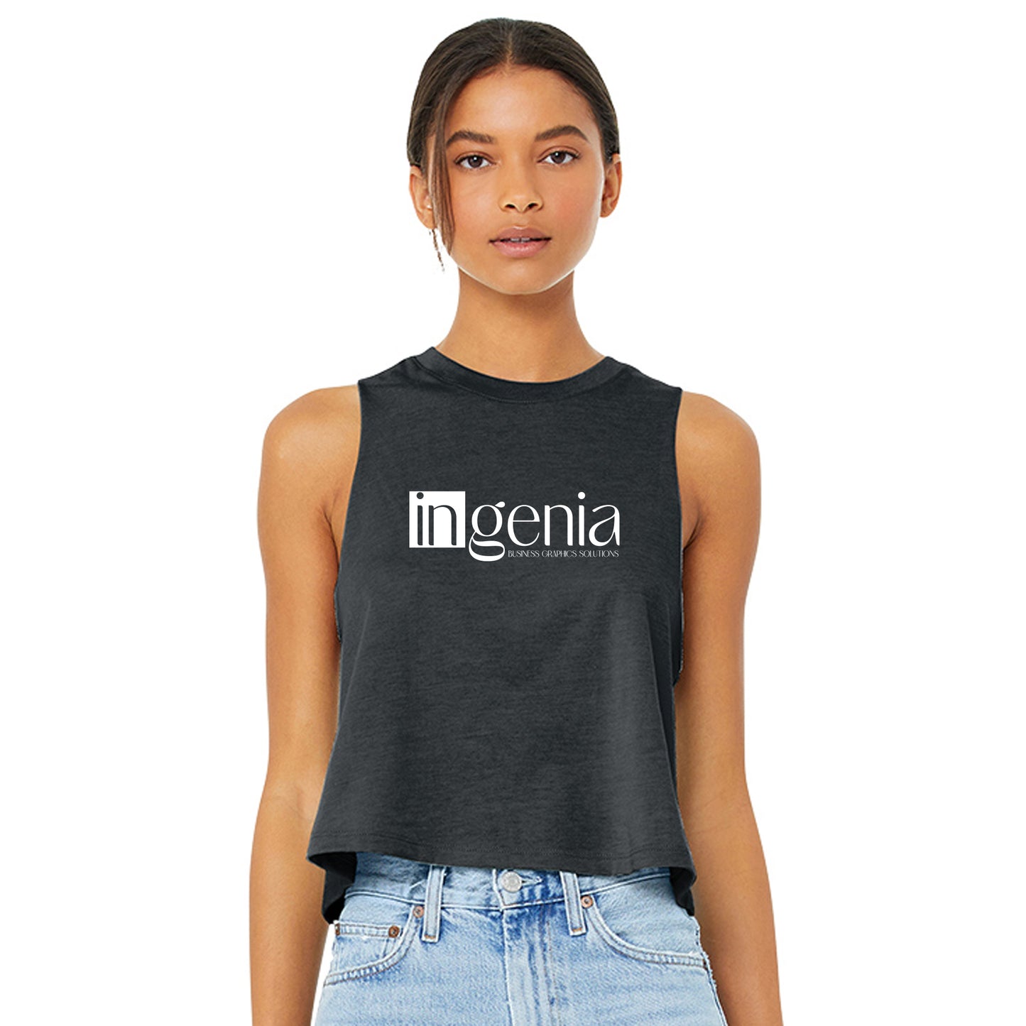 Camiseta sin mangas corta con espalda cruzada Bella Canvas con DTF