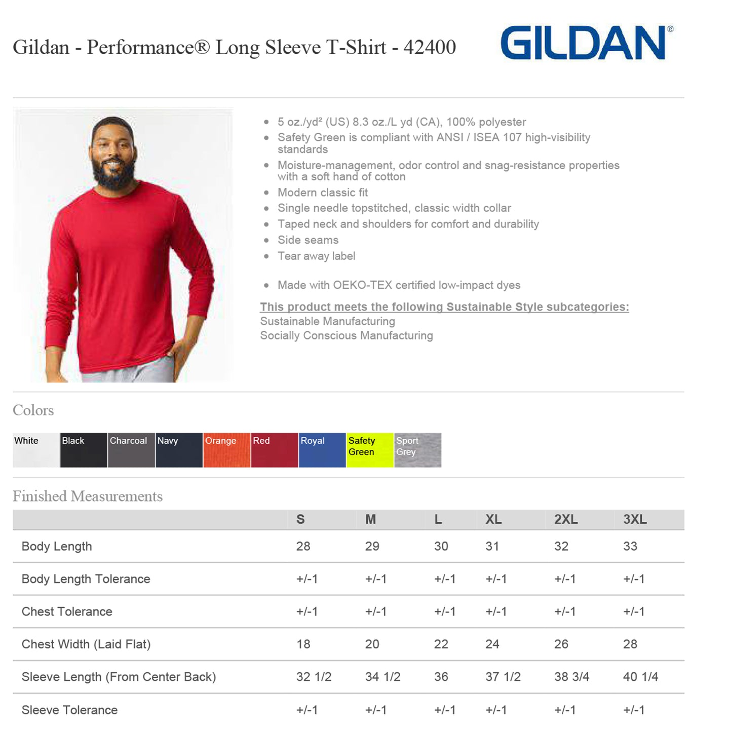 Performance Tee Gildan Long Sleeve Printed