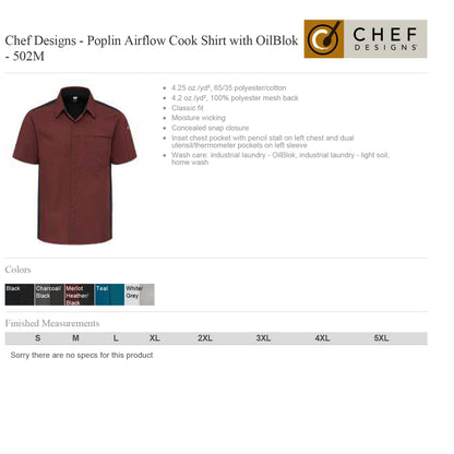 Poplin Airflow Cook Shirt with OilBlok by Chef design (with embroidery)