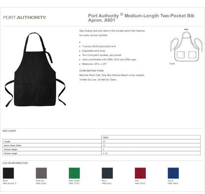 Delantales con pechera de dos bolsillos y largo medio de Port Authority (paquete de 6)